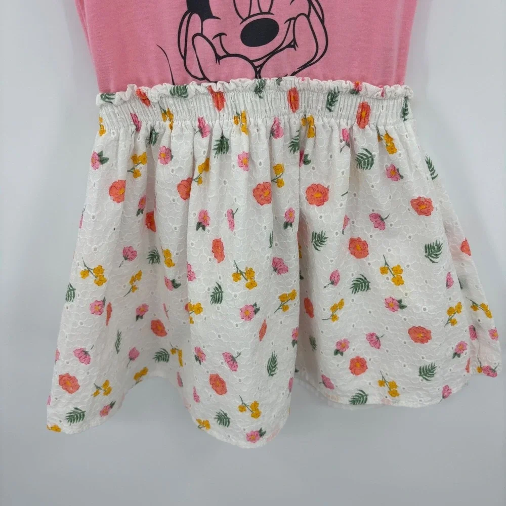 Disney Minnie Mouse Dress Size 4/5 Girls Pink Flutter Sleeve Floral Eyelet Boho